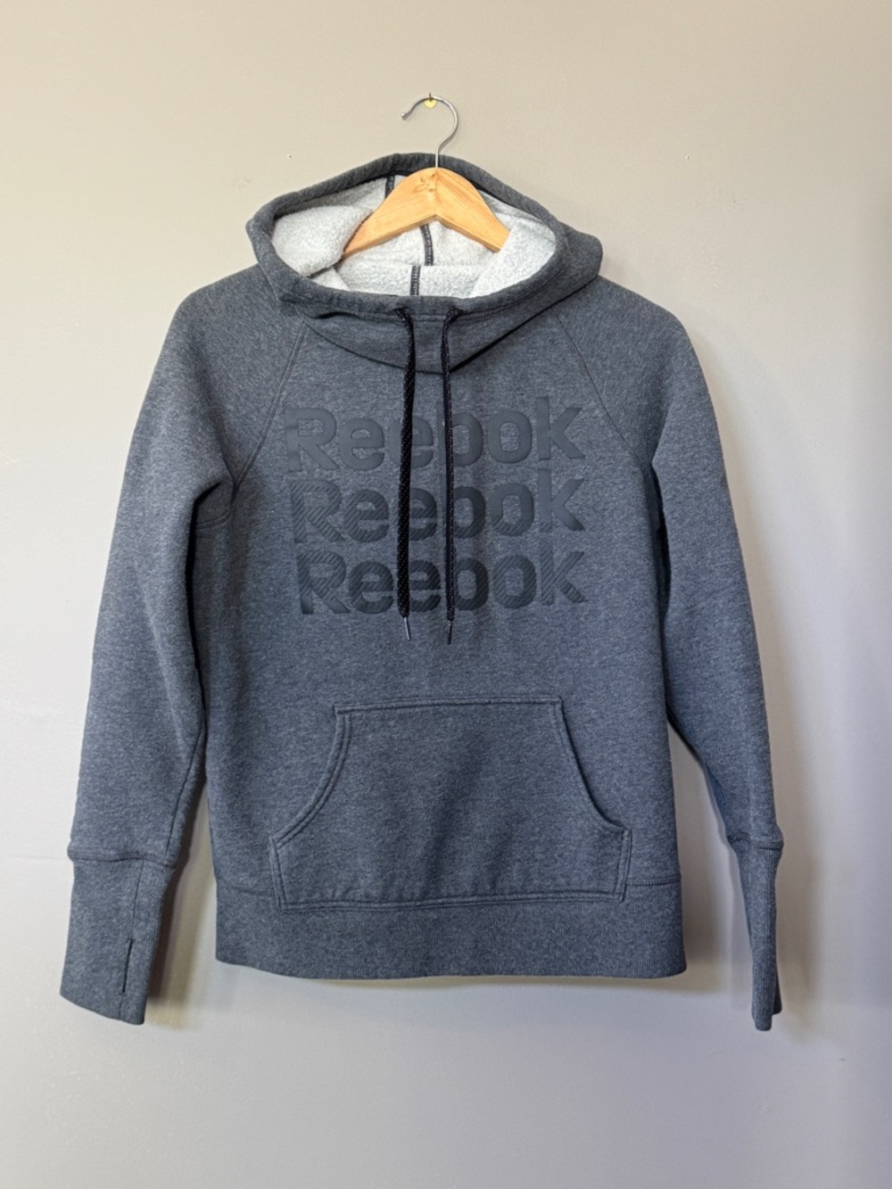 Reebok Women's Charcoal Gray Cowl Neck Hoodie Sweatshirt